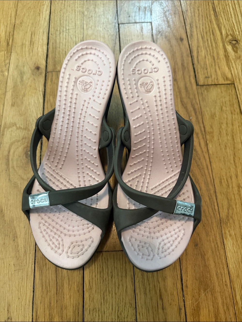 CROCS Pink and Brown Cross-Strap Women's Heeled Sandals